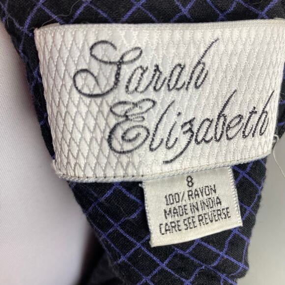 Vintage Sarah Elizabeth Modest Navy Geometric Pattern A Line Midi Dress Size 8 - Picture 9 of 9